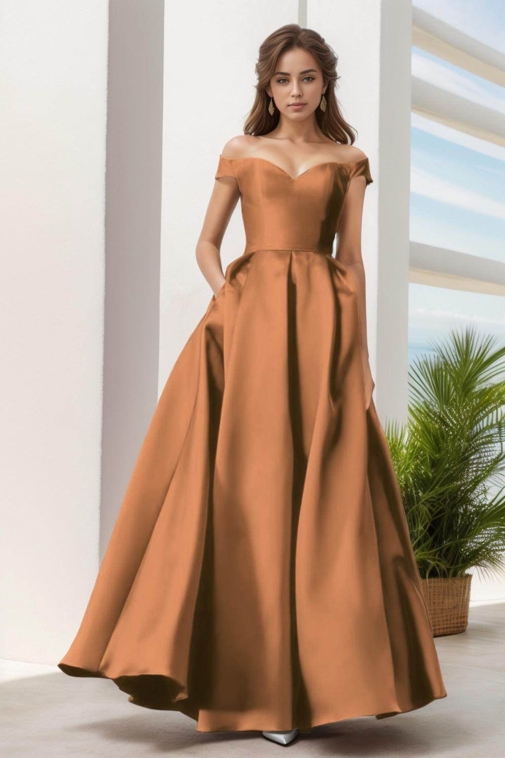 A-Line Floor Length Satin Prom Dress CS0408 - COCOMELODY