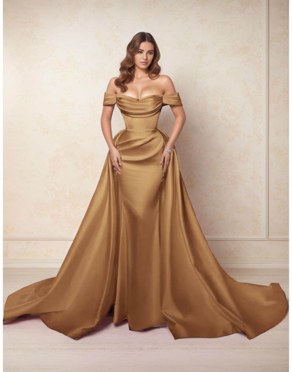 A-Line Chapel Train Satin Prom Dress CS0416 - COCOMELODY