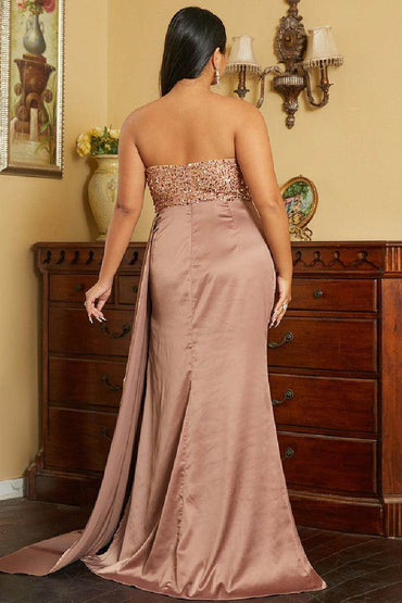 A-Line Sweep-Brush Train Elastic Silk like Satin dress 702991065831 - COCOMELODY