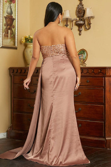 A-Line Sweep-Brush Train Elastic Silk like Satin dress 702991065831