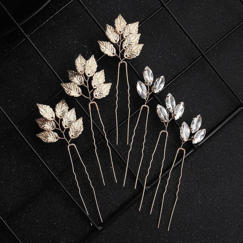 Alloy leaf simple updo hairpin high-grade rhinestone bridal wedding accessories 602380582728 - COCOMELODY