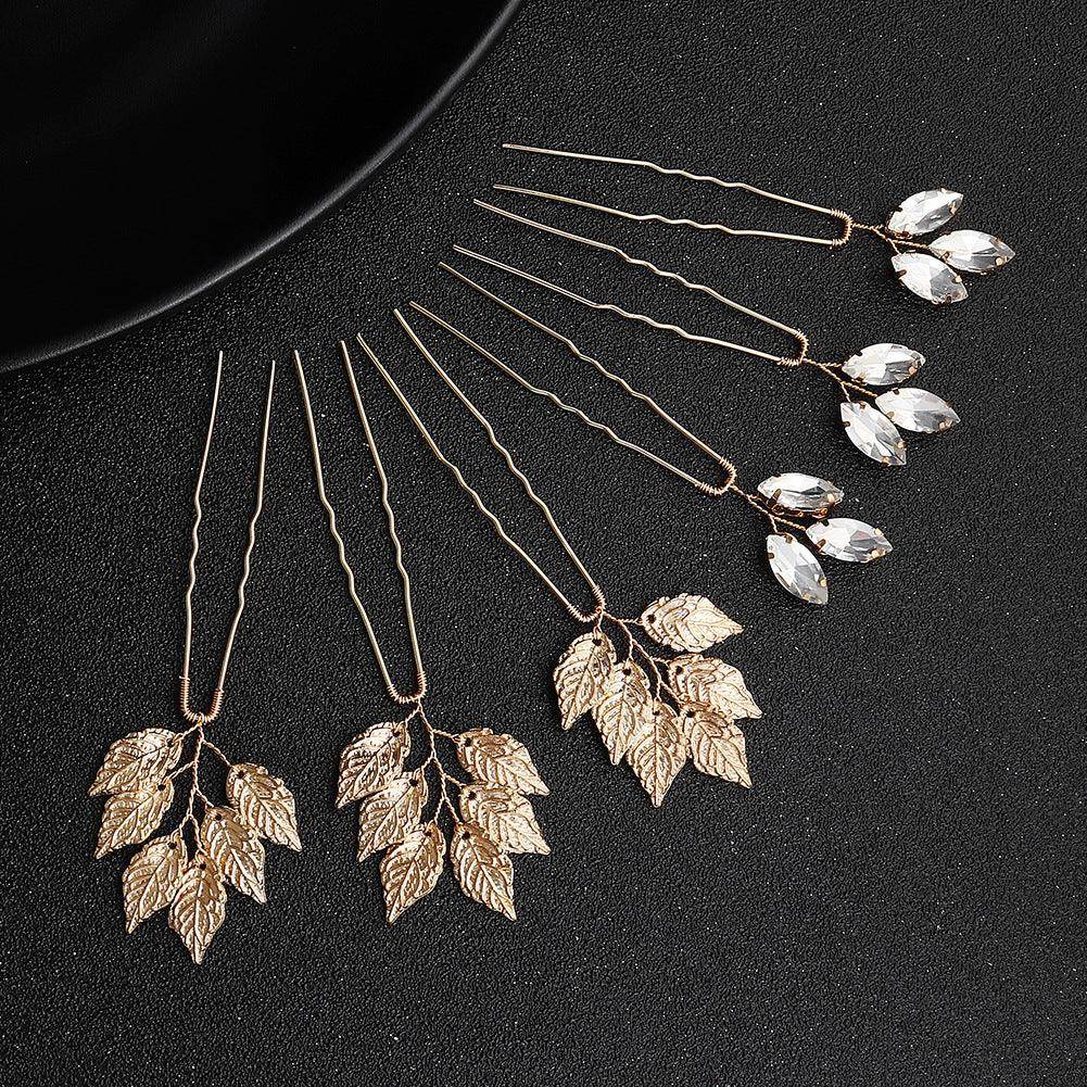 Alloy leaf simple updo hairpin high-grade rhinestone bridal wedding accessories 602380582728 - COCOMELODY