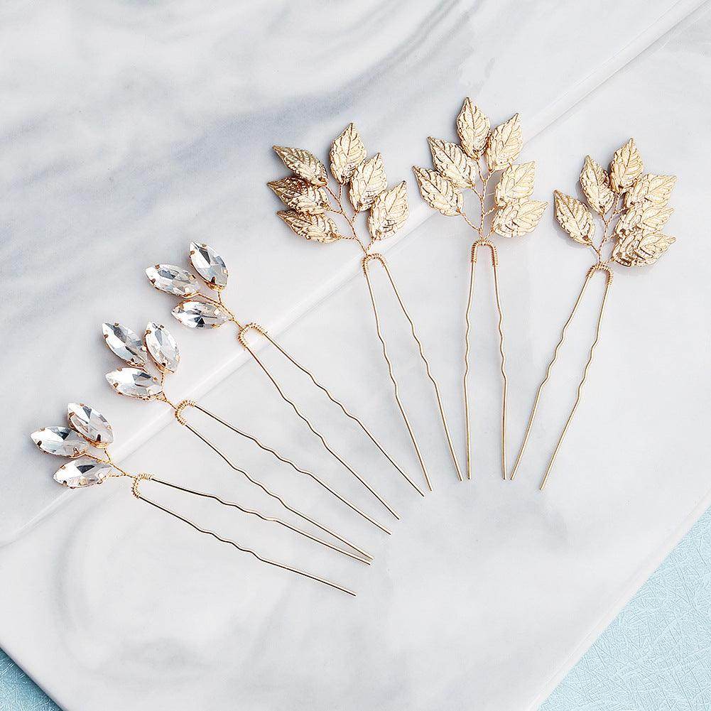 Alloy leaf simple updo hairpin high-grade rhinestone bridal wedding accessories 602380582728 - COCOMELODY