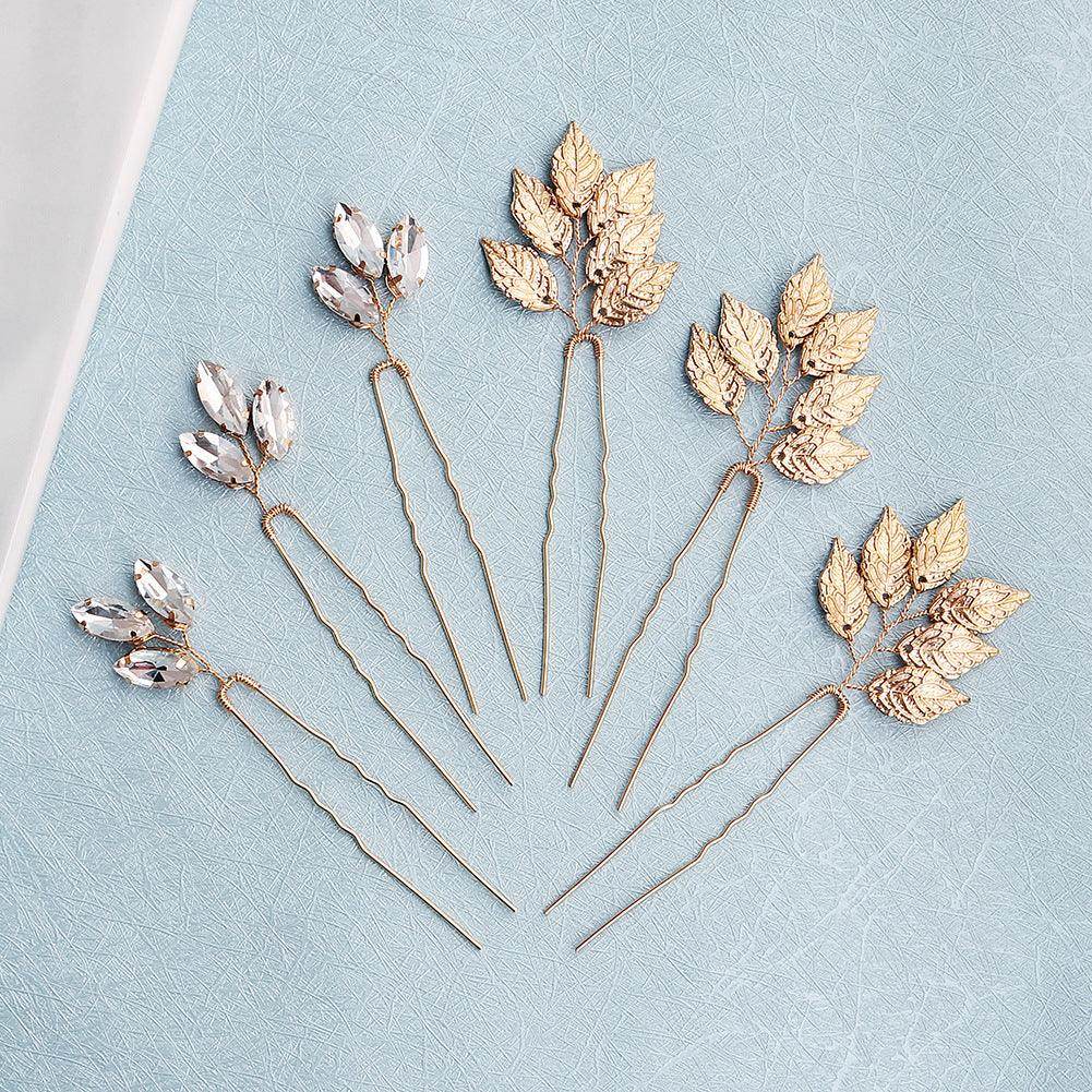 Alloy leaf simple updo hairpin high-grade rhinestone bridal wedding accessories 602380582728 - COCOMELODY