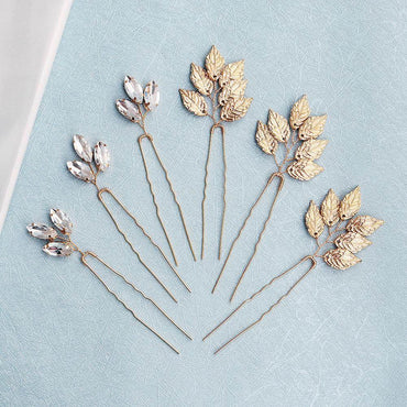 Alloy leaf simple updo hairpin high-grade rhinestone bridal wedding accessories 602380582728 - COCOMELODY