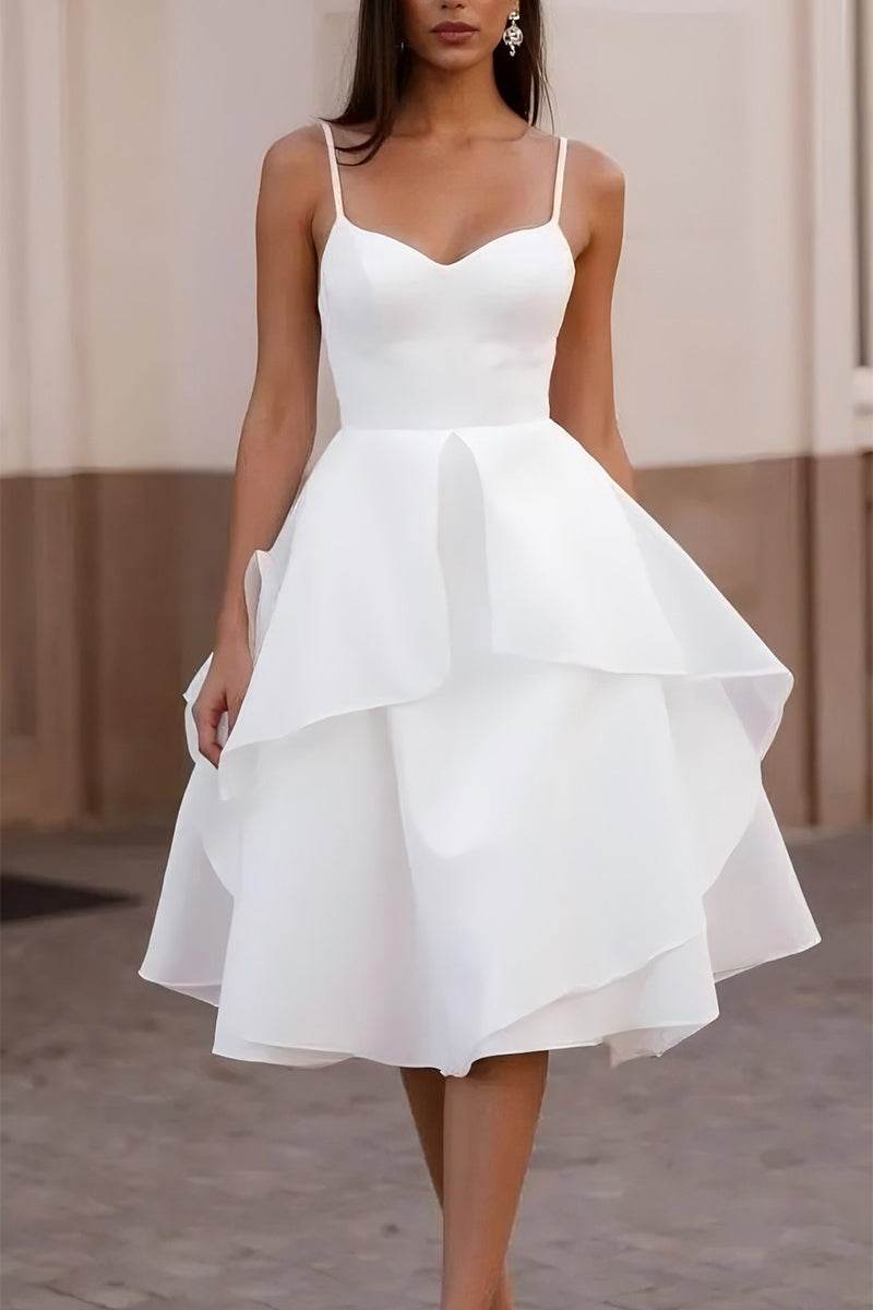 A-Line Tea Length Organza Satin Little White Dress COCOMELODY 100015, 25 Days / Ivory / US22-UK24-EUR52 A-Line Tea Length Organza Satin Little White Dress COCOMELODY 100015, 25 Days / Ivory / US22-UK24-EUR52
