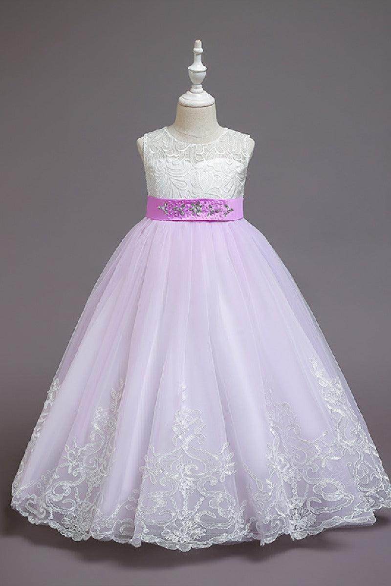 A-line floor length tulle lace flower girl dress 621667738228 - COCOMELODY