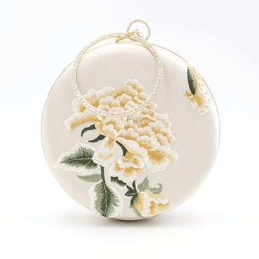 Party bag One shoulder embroidery small round bag Celebrity chain clutch bag 611066468057
