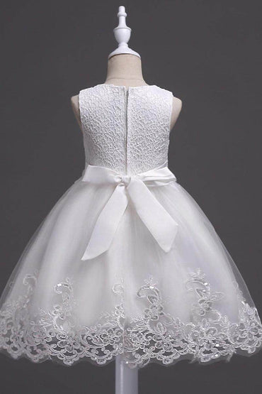 A-Line Scoop Neck Sleeveless Lace/Tulle Flower Girl Dresses With Bow(s) 554482591853 - COCOMELODY