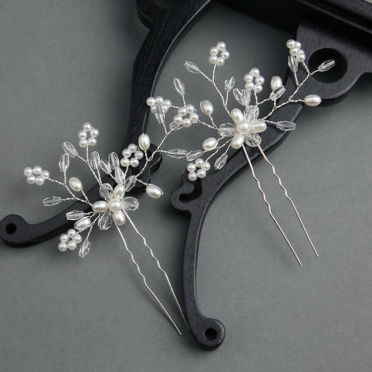 Pearl Bridal headpiece White Crystal hairpin Wedding accessories Hairpin Wedding accessories 613386276979 - COCOMELODY