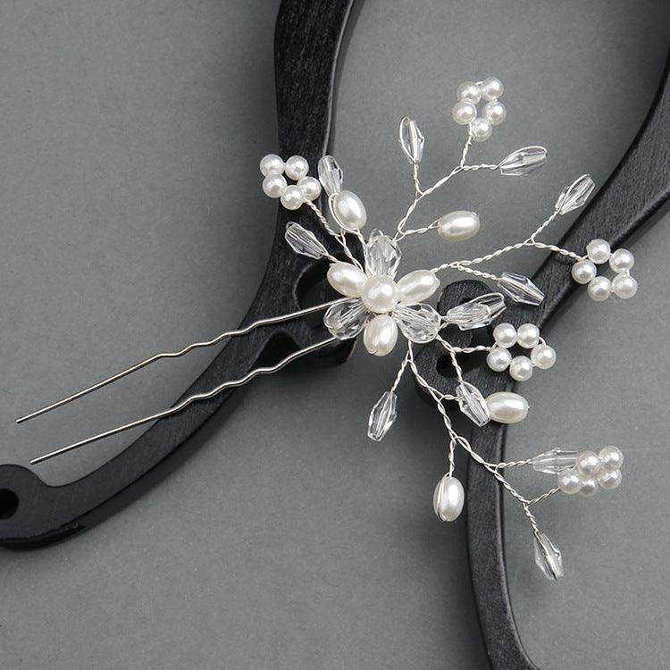 Pearl Bridal headpiece White Crystal hairpin Wedding accessories Hairpin Wedding accessories 613386276979 - COCOMELODY