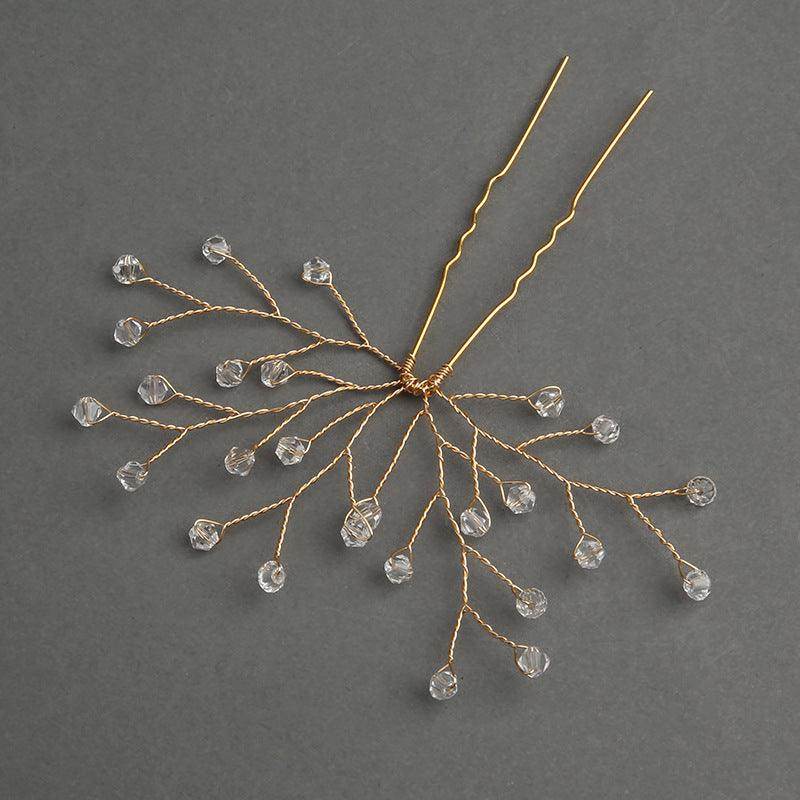 Gold Bridal Headwear Handcrafted Crystal Hair Accessories Wedding Hairpin Accessories set of 2 613908174425 - COCOMELODY