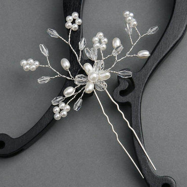 Pearl Bridal headpiece White Crystal hairpin Wedding accessories Hairpin Wedding accessories 613386276979 - COCOMELODY