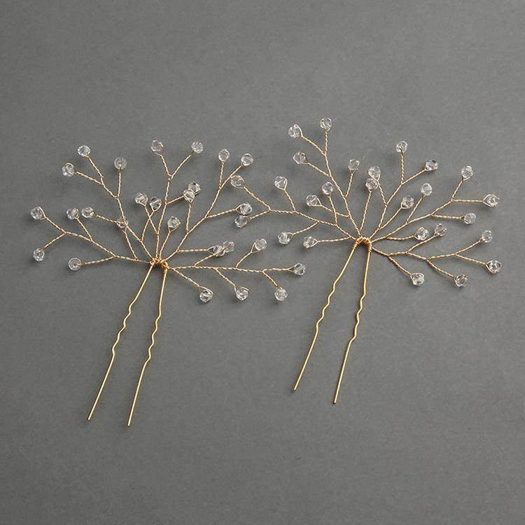 Gold Bridal Headwear Handcrafted Crystal Hair Accessories Wedding Hairpin Accessories set of 2 613908174425 - COCOMELODY