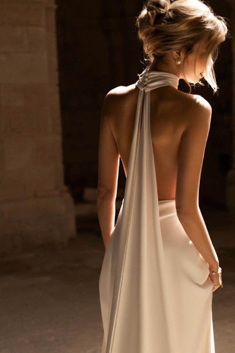 Sheath-Column Sweep-Brush Train Elastic Cloth Wedding Dress 816860315146 - COCOMELODY