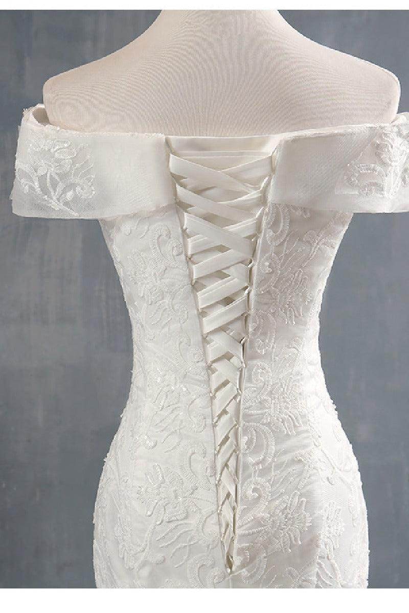 Trumpet-Mermaid Sweep-Brush Train Lace Tulle Wedding Dress 679380968083 - COCOMELODY