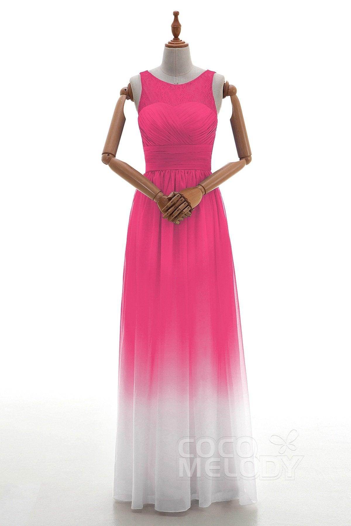 Sheath Floor Length Chiffon Lace Bridesmaid Dress Formal Dresses BD160002 - COCOMELODY