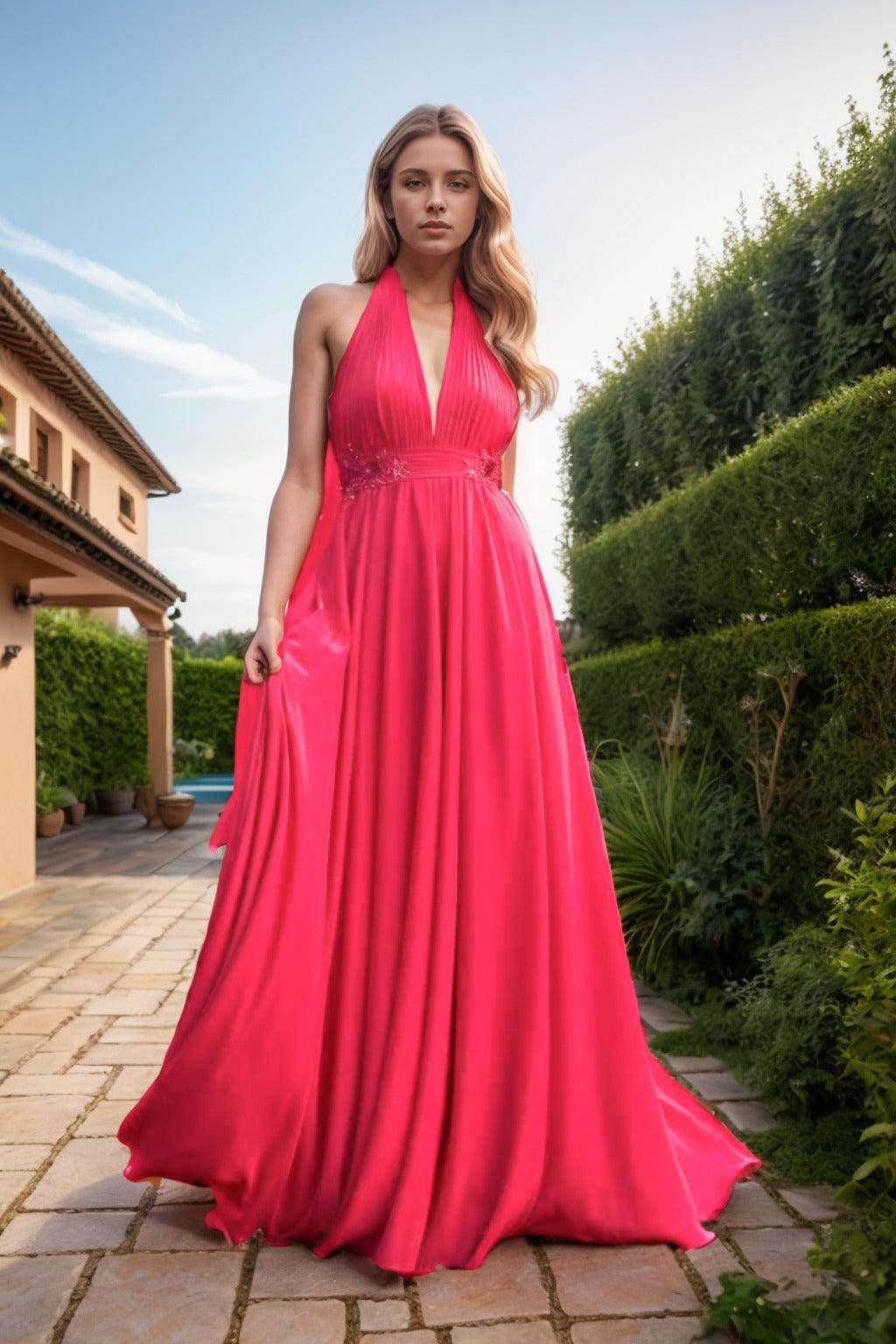 A-Line Sweep-Brush Train Chiffon Prom Dress CS0457 - COCOMELODY