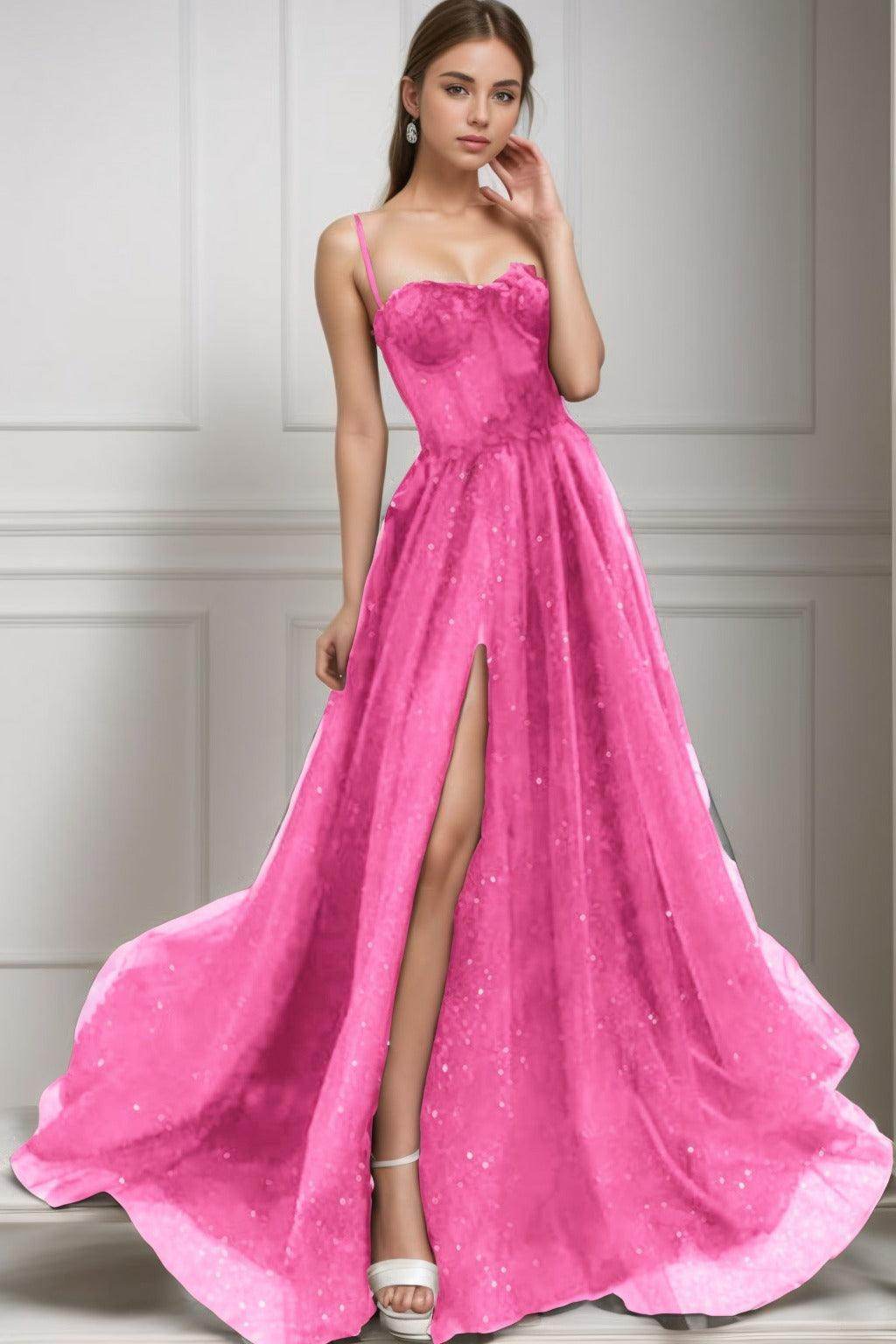 A-Line Sweep-Brush Train Tulle Prom Dress CS0439 - COCOMELODY