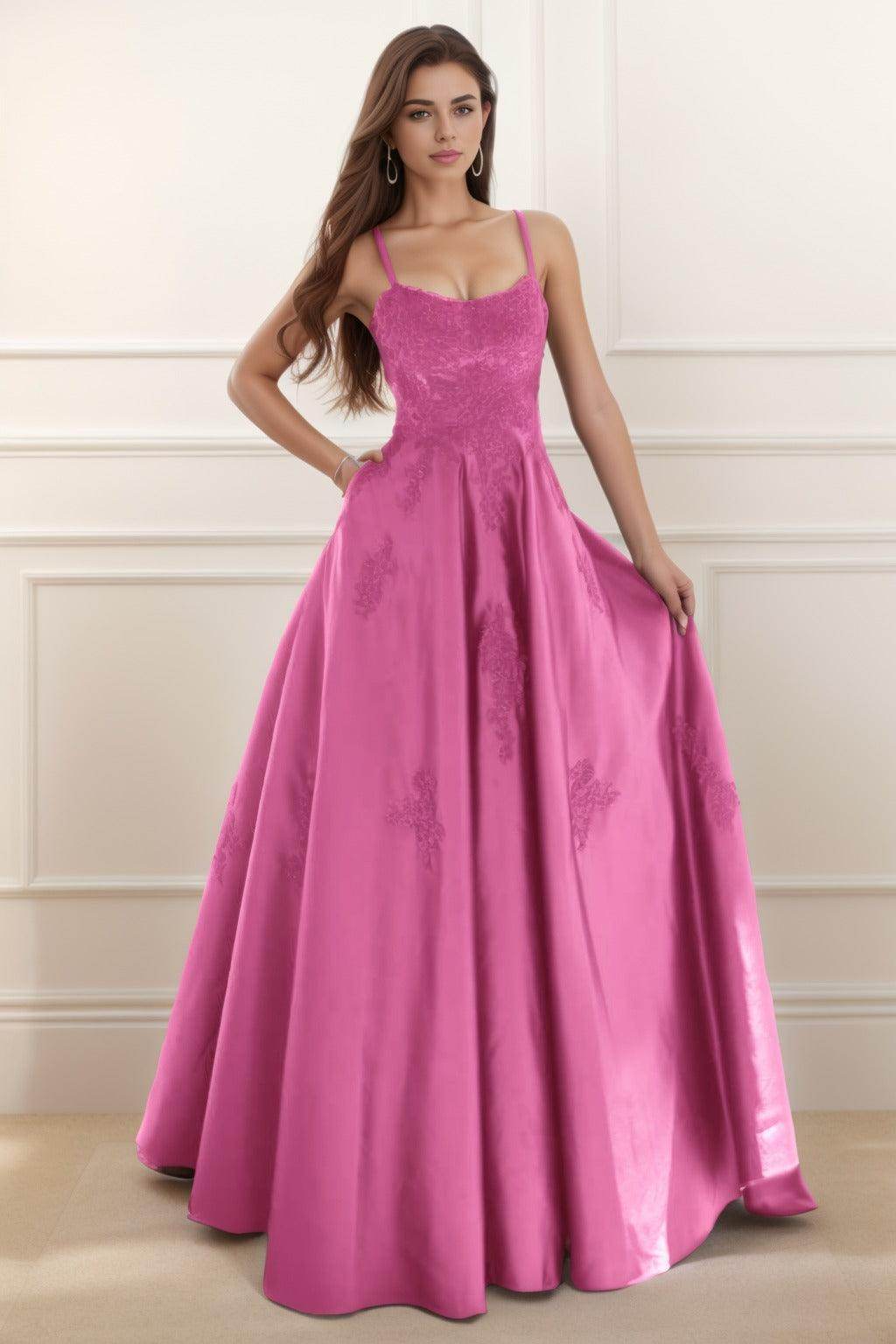 A-Line Floor Length Satin Prom Dress CS0458 - COCOMELODY