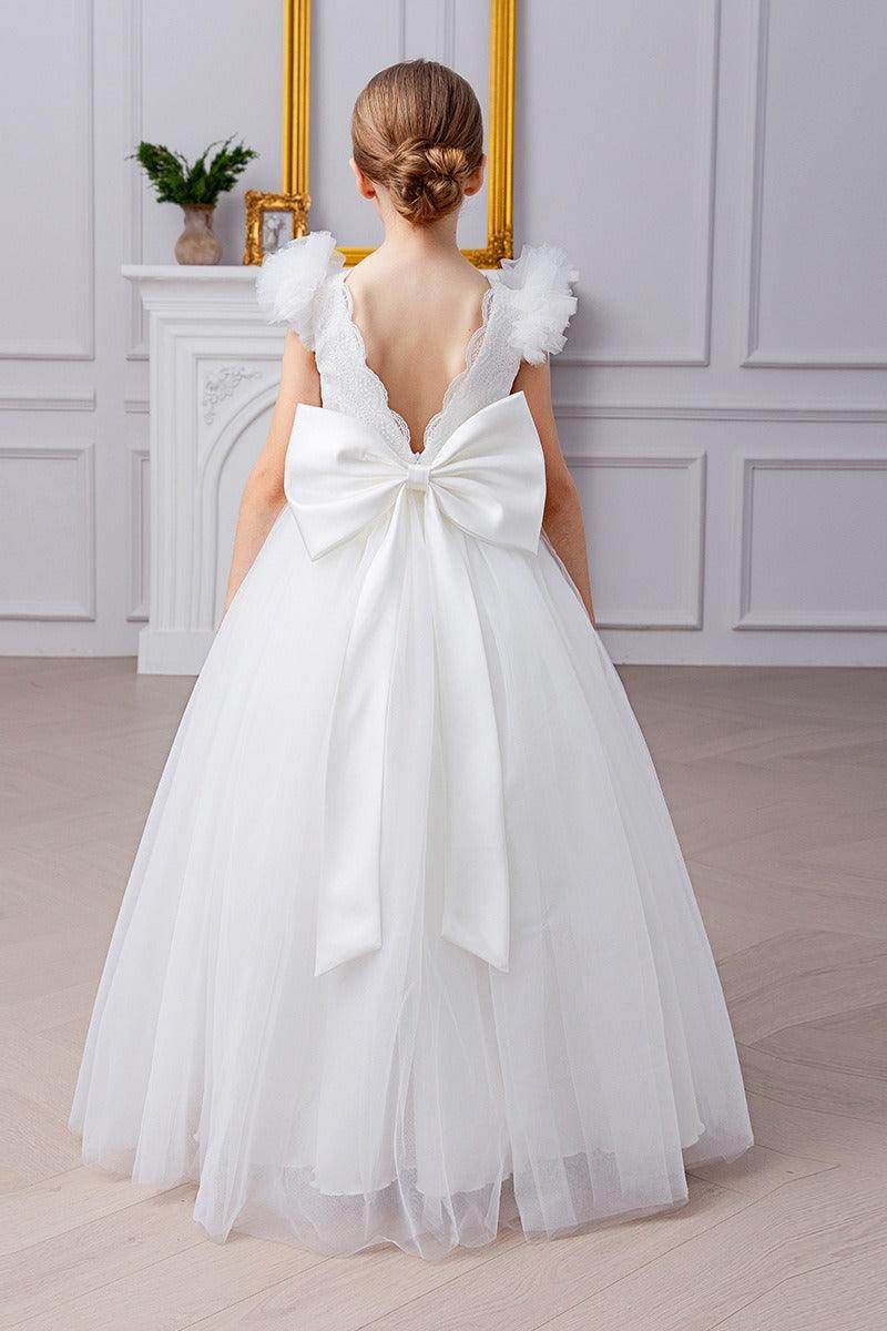 A-Line Scoop Neck Sleeveless Maxi Tulle Flower Girl Dresses 836516933500 - COCOMELODY