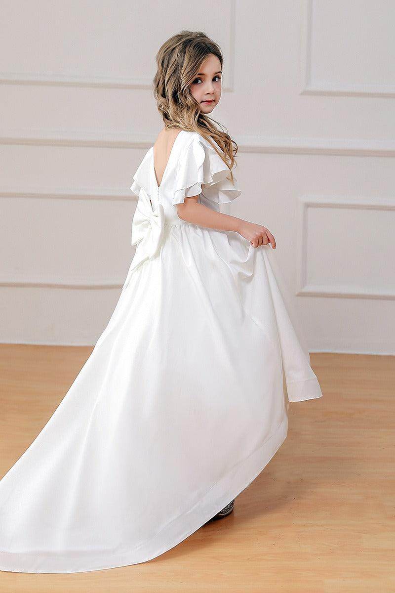Ball-Gown/Princess Chiffon Sweep Train Flower Girl Dresses Pageant Dresses With Bow 805784889355 - COCOMELODY