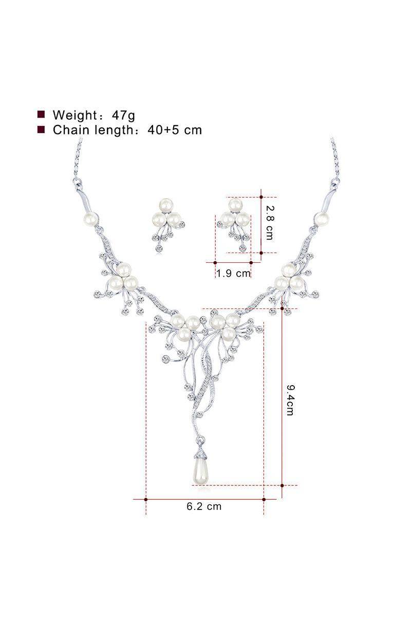 Alloy Zircon Pearl Necklace Earrings Jewelry 803869863410 - COCOMELODY