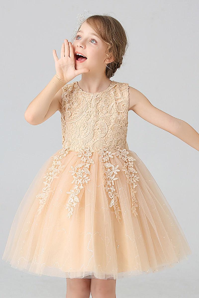 A-Line Scoop Neck Sleeveless Lace/Tulle Flower Girl Dresses With Bow(s) 728999018070 - COCOMELODY