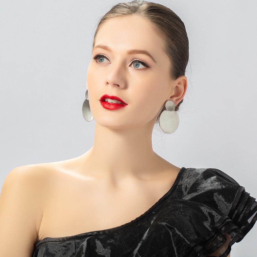 Fashion personality geometric brushed earclip medium long earrings 619305820647 - COCOMELODY