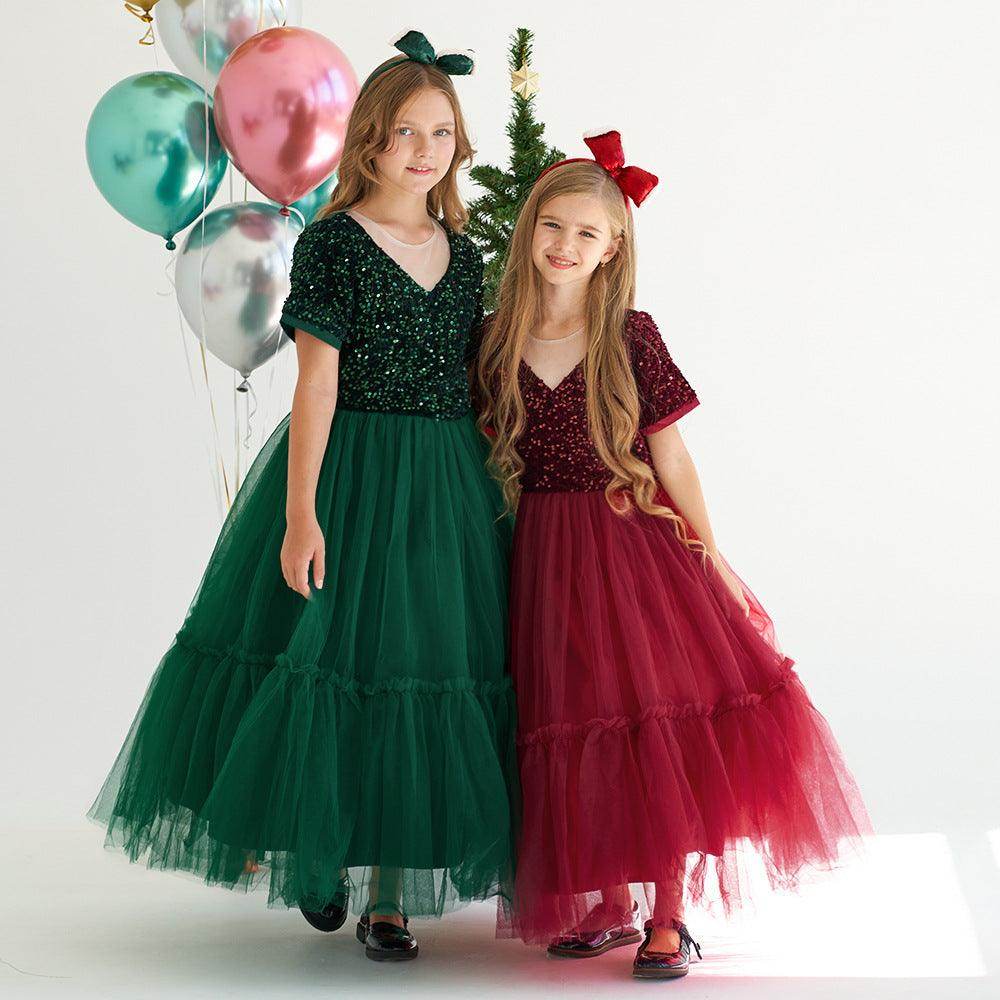 A-Line Maxi Sequined Tulle Flower Girl Dress 735143524780 - COCOMELODY