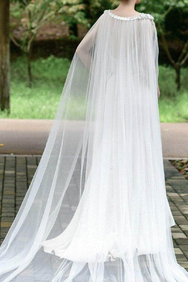 Wedding Cape Long Cape Three-Dimensional Flower Rhinestone 611038068318 - COCOMELODY