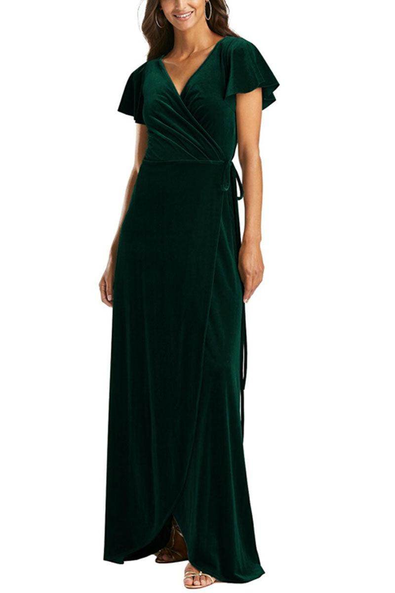 A-Line Maxi Velvet Bridesmaid Dress 632358899575 - COCOMELODY