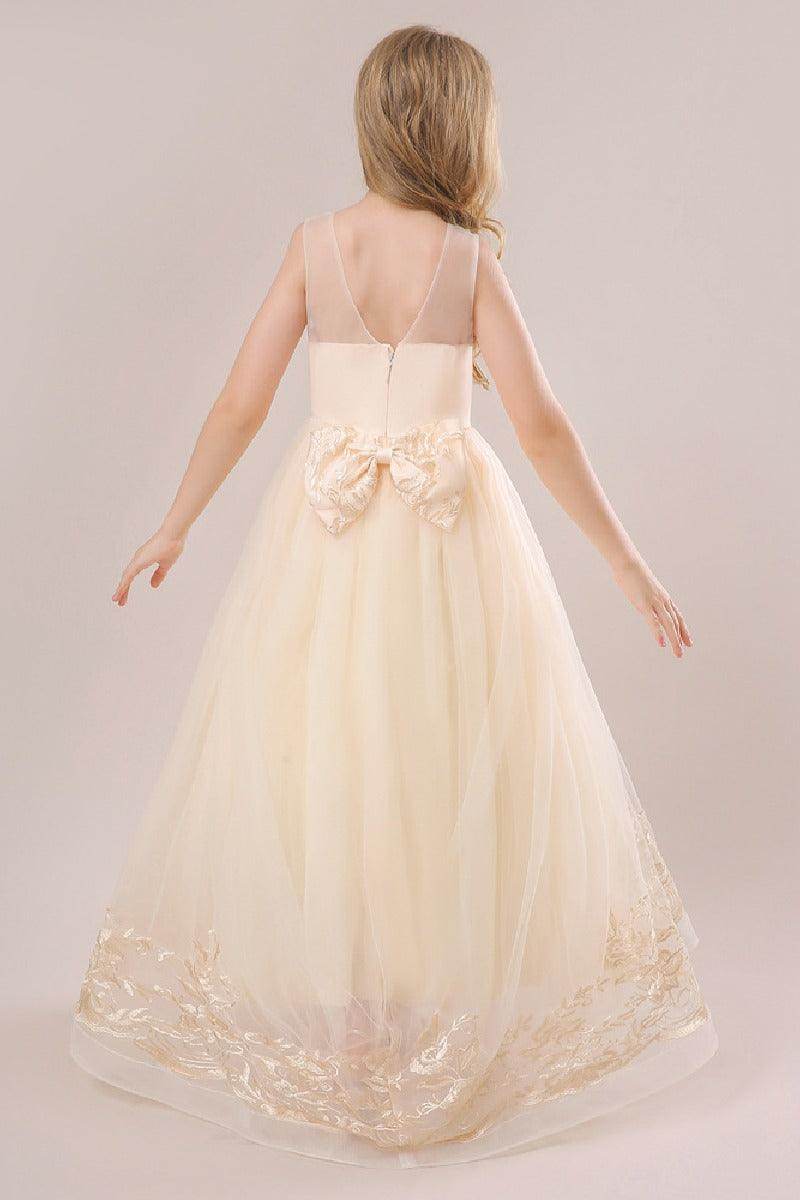 A-Line Illusion Neck Sleeveless Lace/Tulle Flower Girl Dresses 687333472255 - COCOMELODY