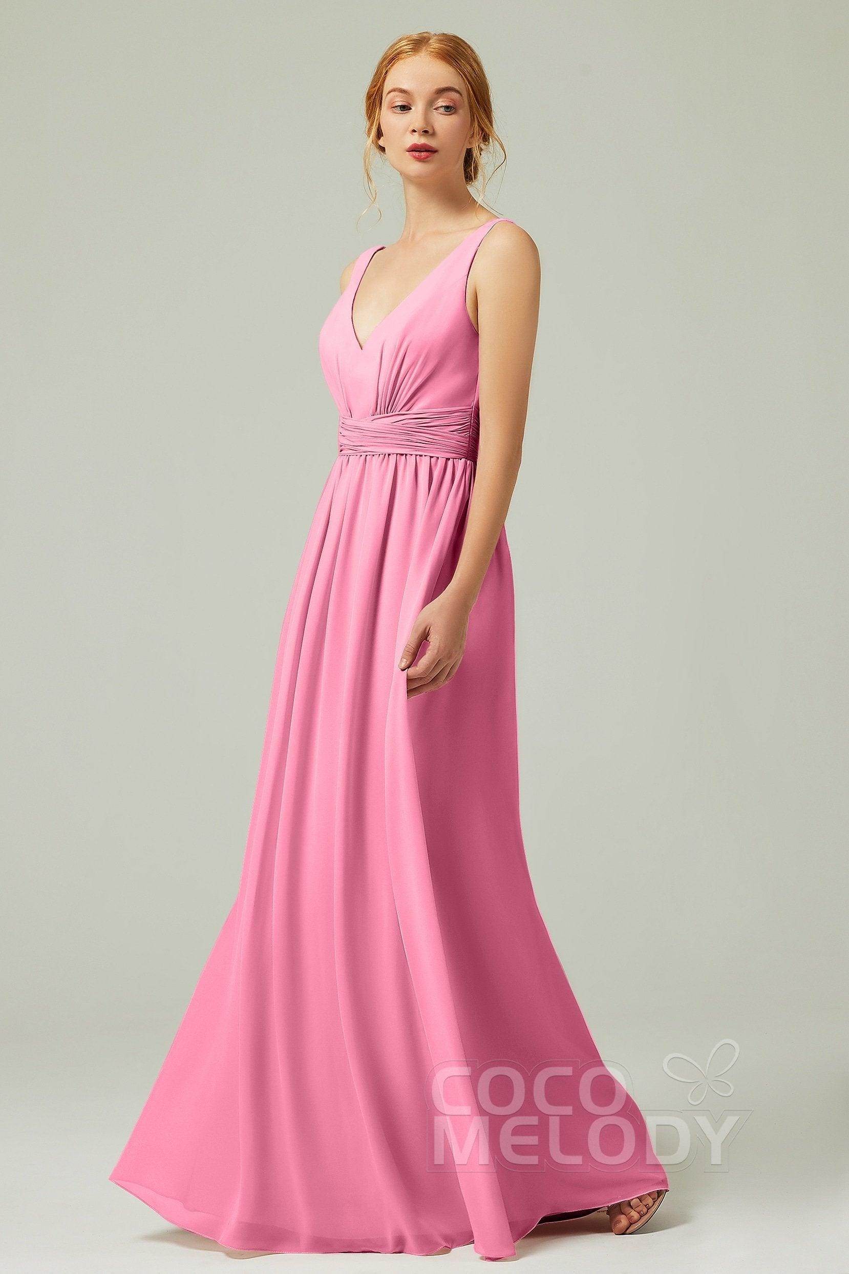 A-Line Floor Length Chiffon Bridesmaid Dress CB0318 - COCOMELODY