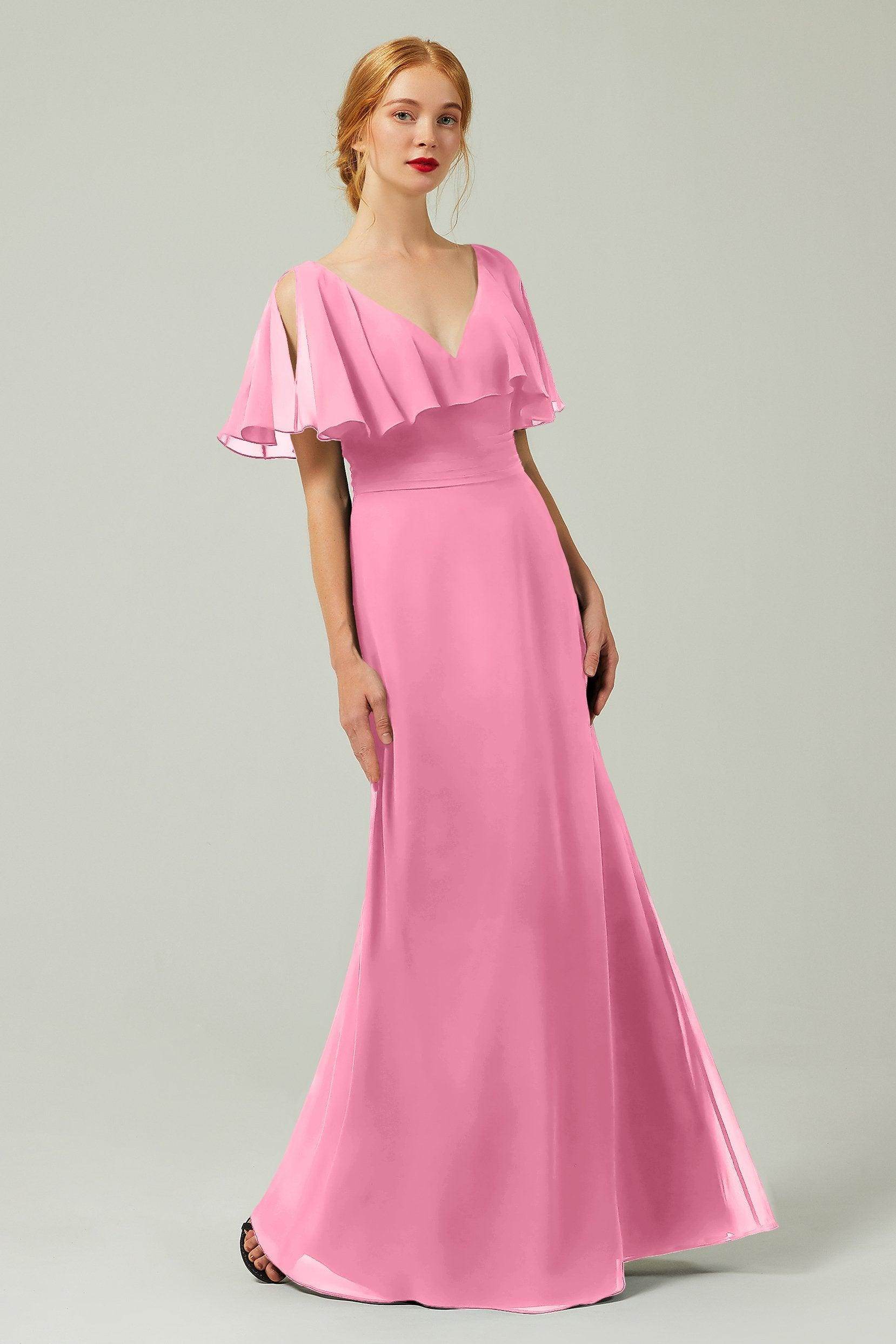 Sheath-Column Floor Length Chiffon Bridesmaid Dress Formal Dresses CB0341 - COCOMELODY