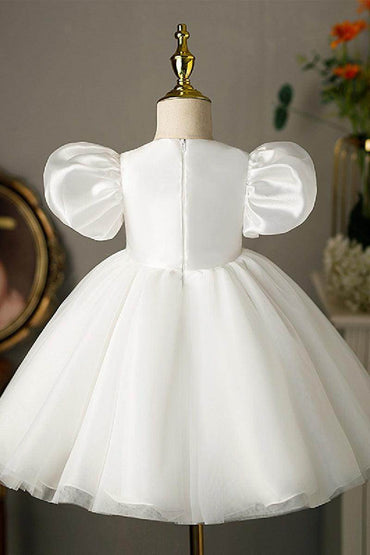 A-Line Scoop Neck Puff Sleeves Midi Organza/Tulle Flower Girl Dresses 710126398367 - COCOMELODY