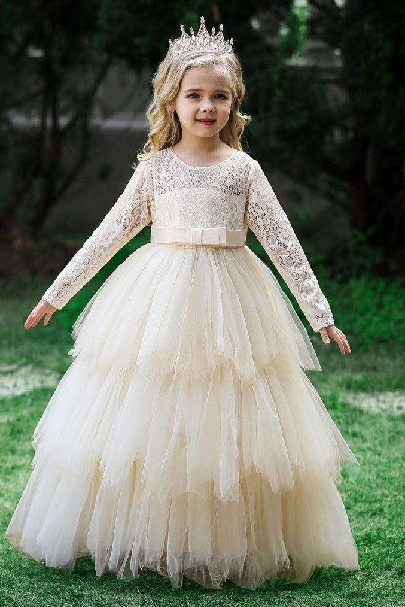 A-line floor length tulle lace flower girl dress 669800910735 - COCOMELODY