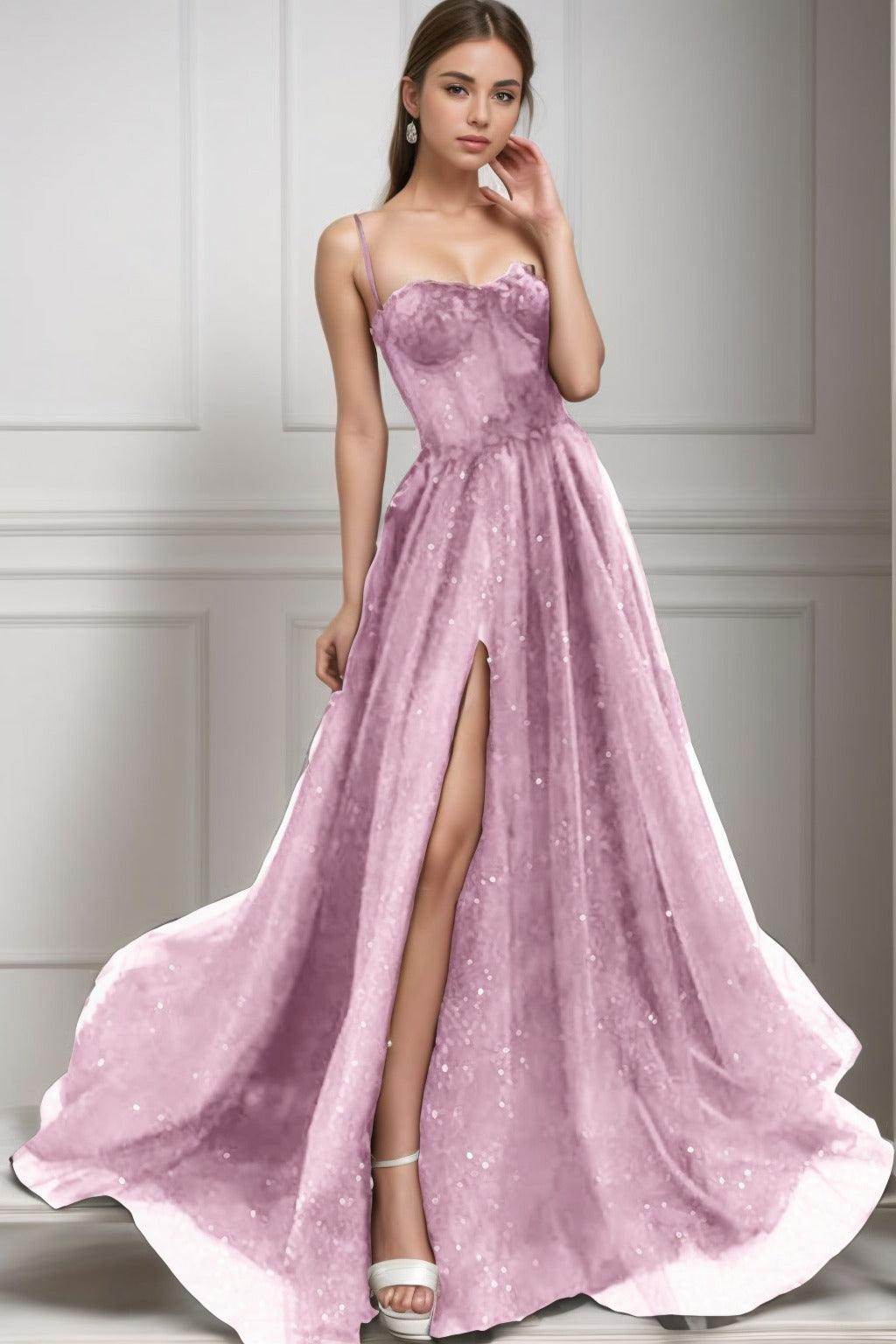 A-Line Sweep-Brush Train Tulle Prom Dress CS0439 - COCOMELODY