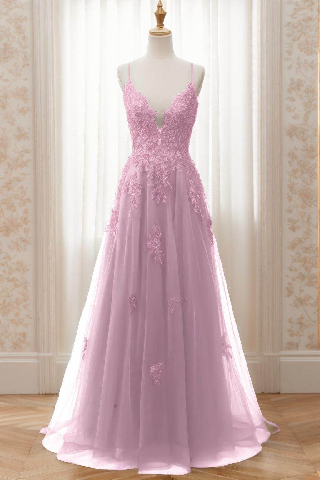 A-Line Sweep-Brush Train Tulle Prom Dress CS0463 - COCOMELODY