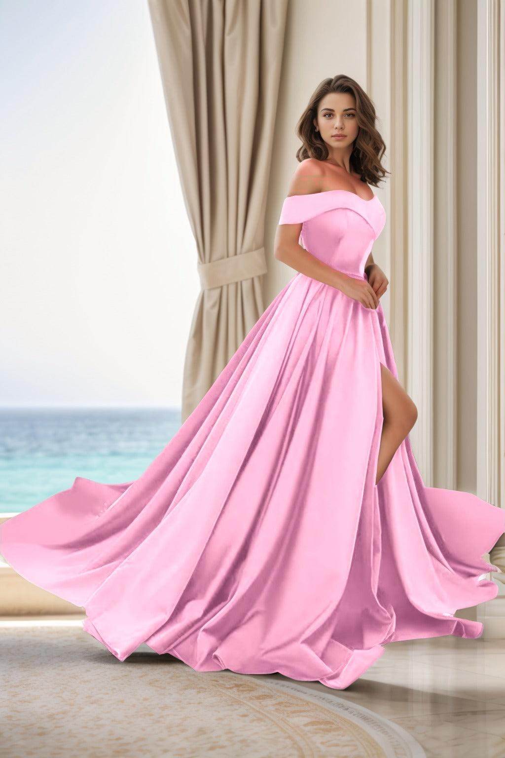 A-Line Court Train Satin Prom Dress CS0405 - COCOMELODY