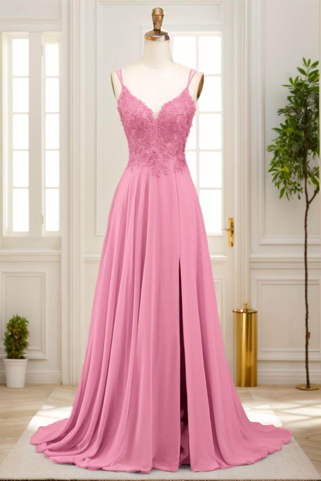 A-Line Sweep-Brush Train Chiffon Prom Dress CS0470 - COCOMELODY