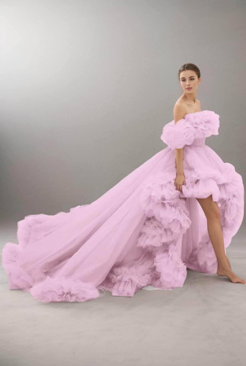 A-Line Court Train Tulle Prom Dress CS0406 - COCOMELODY