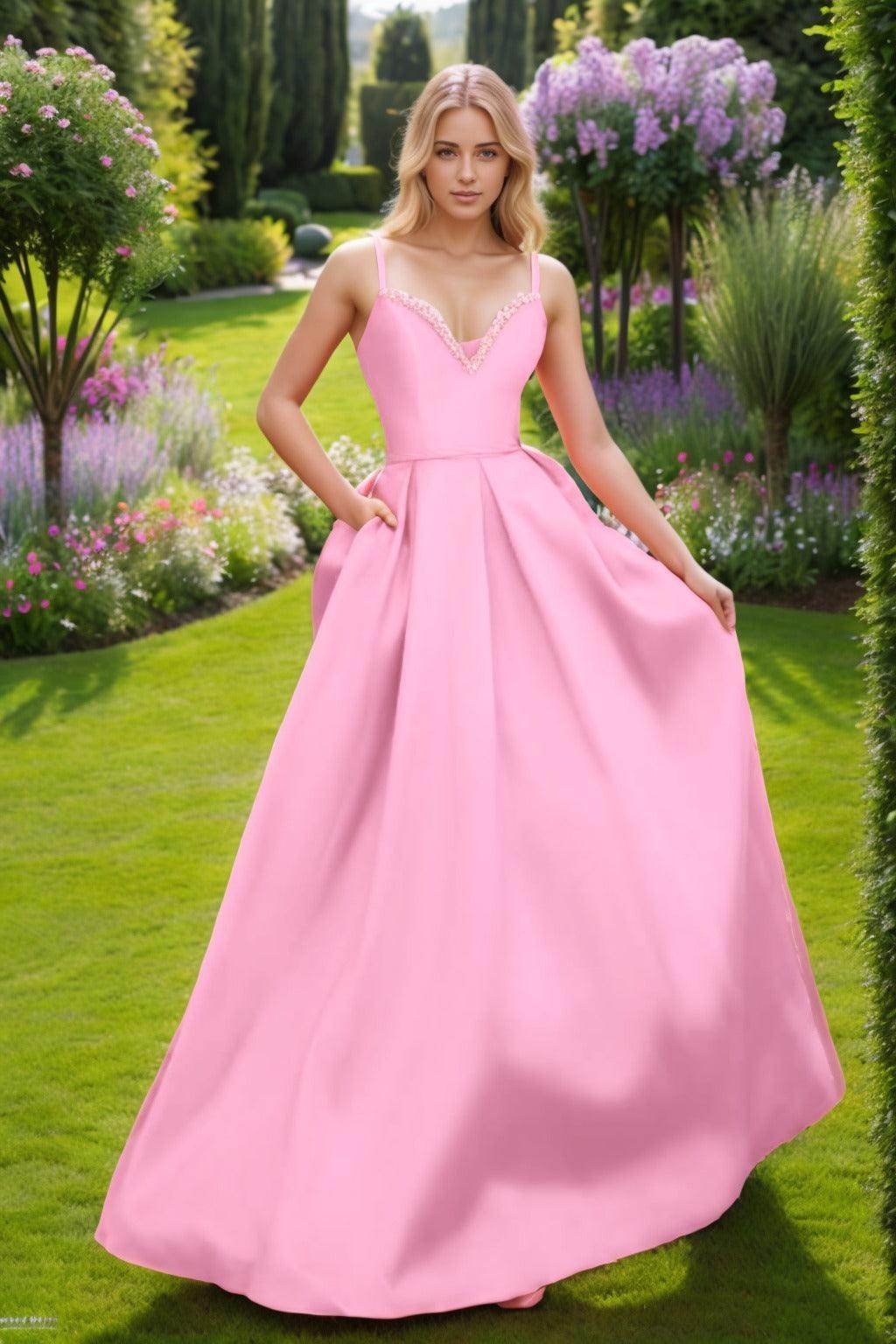 A-Line Floor Length Satin Prom Dress CS0451 - COCOMELODY