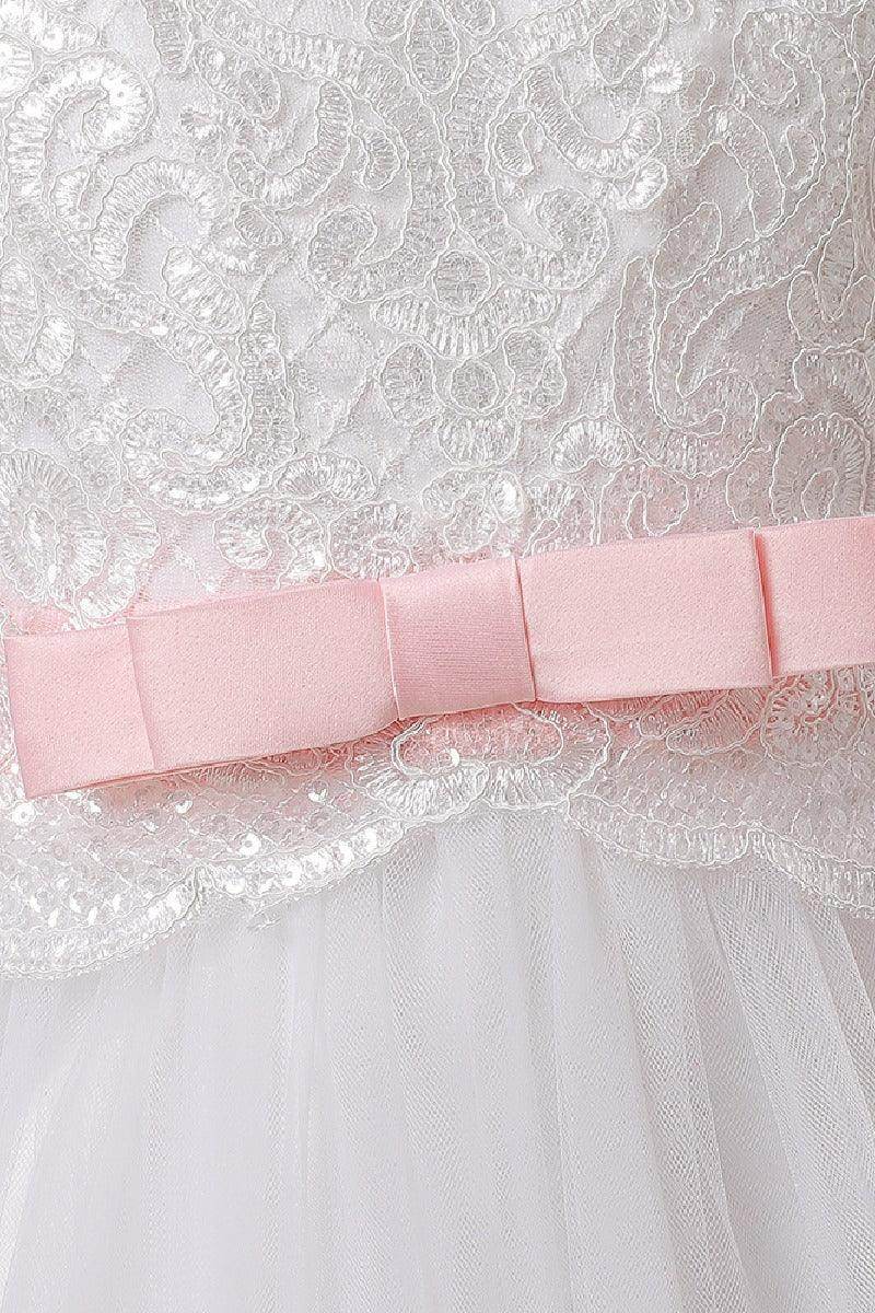 A-Line Scoop Neck 3/4 Length Sleeve Lace/Tulle Flower Girl Dresses 720237891676 - COCOMELODY