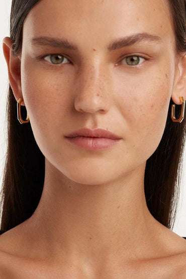 Post Geometric Hexagon Hoop Minimalist Open Earrings 993765592204 - 7 Days / Gold-Small - COCOMELODY