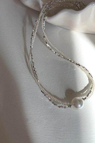 Shredded silver pearl double necklace choker 800772966486 - 7 Days / As Picture - COCOMELODY