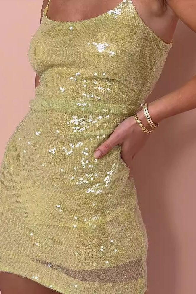 Short Mini Spaghetti Sequins Cocktail Dresses 745954934648 - COCOMELODY