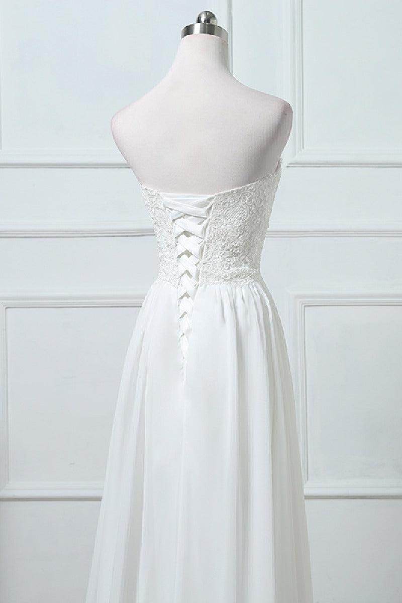 A-Line Sweep-Brush Train Chiffon Wedding Dress 640165830660 - COCOMELODY