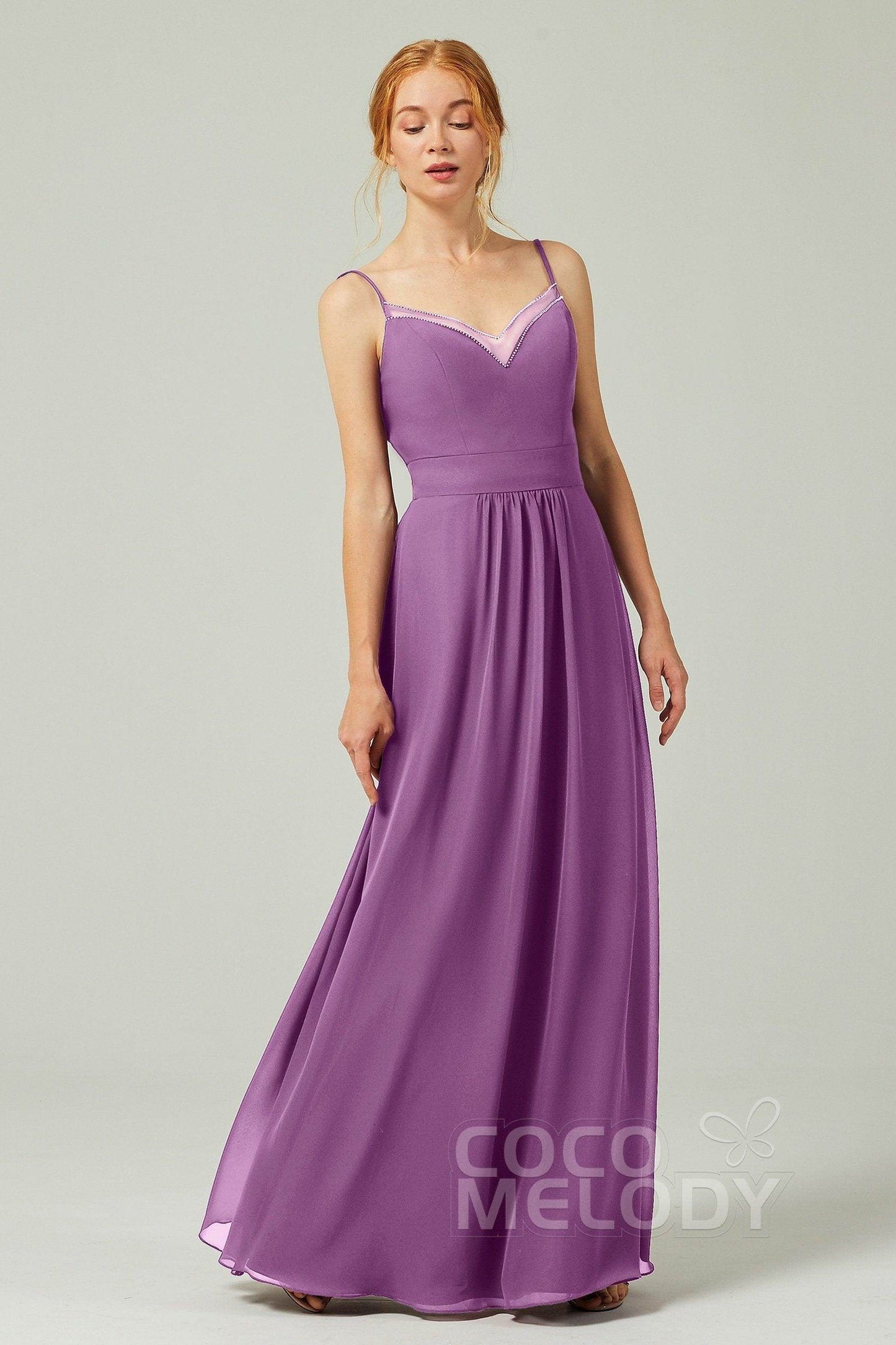 A-Line Floor Length Chiffon Bridesmaid Dress CB0293 - COCOMELODY