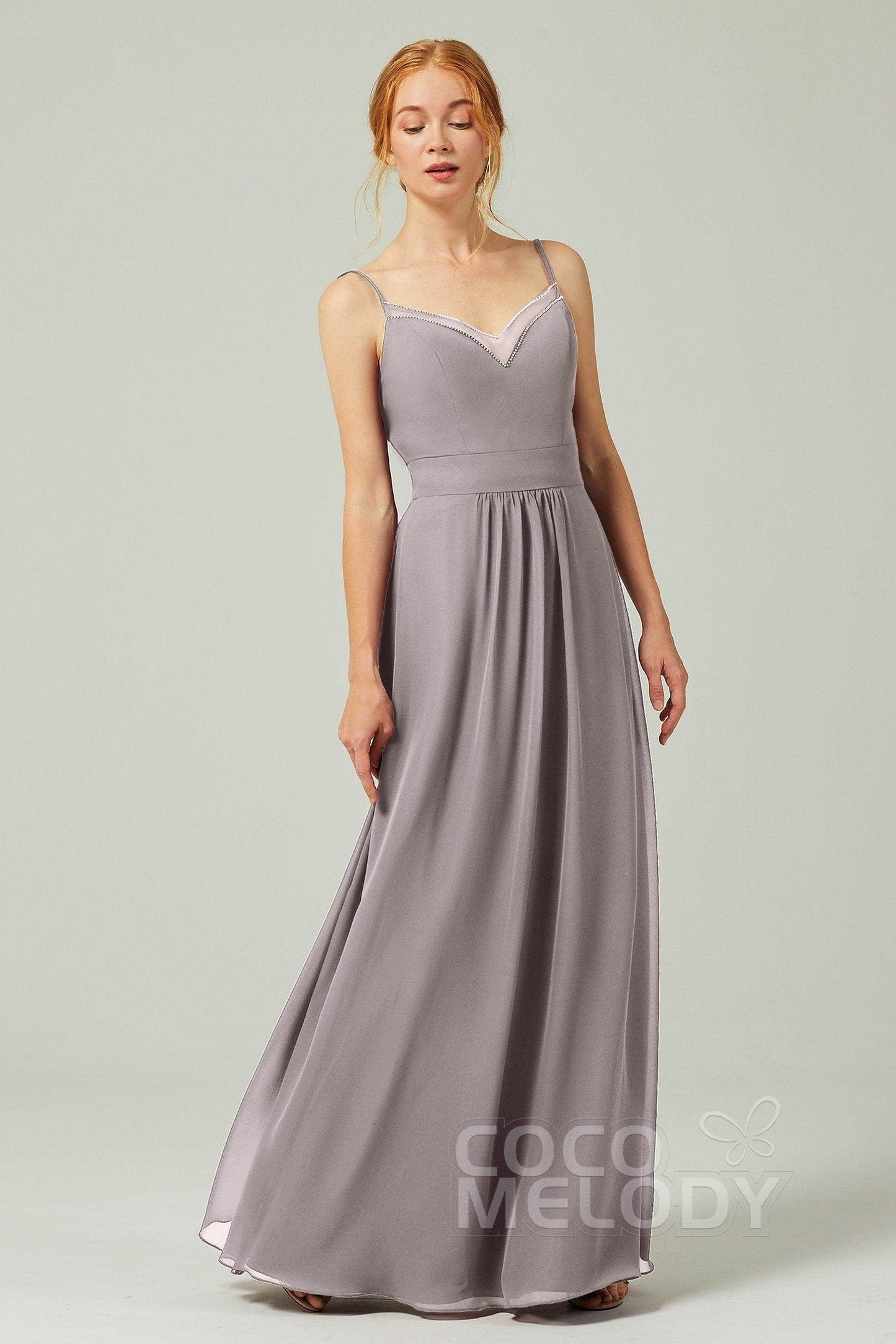 A-Line Floor Length Chiffon Bridesmaid Dress CB0293 - COCOMELODY